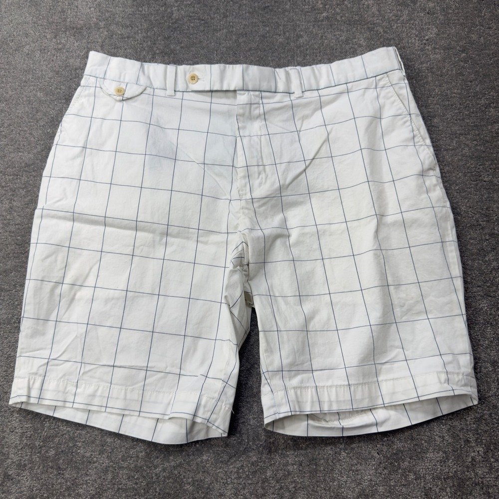 Polo Golf Ralph Lauren Shorts Mens 38 White Blue Windowpane Plaid Links Fit Golf